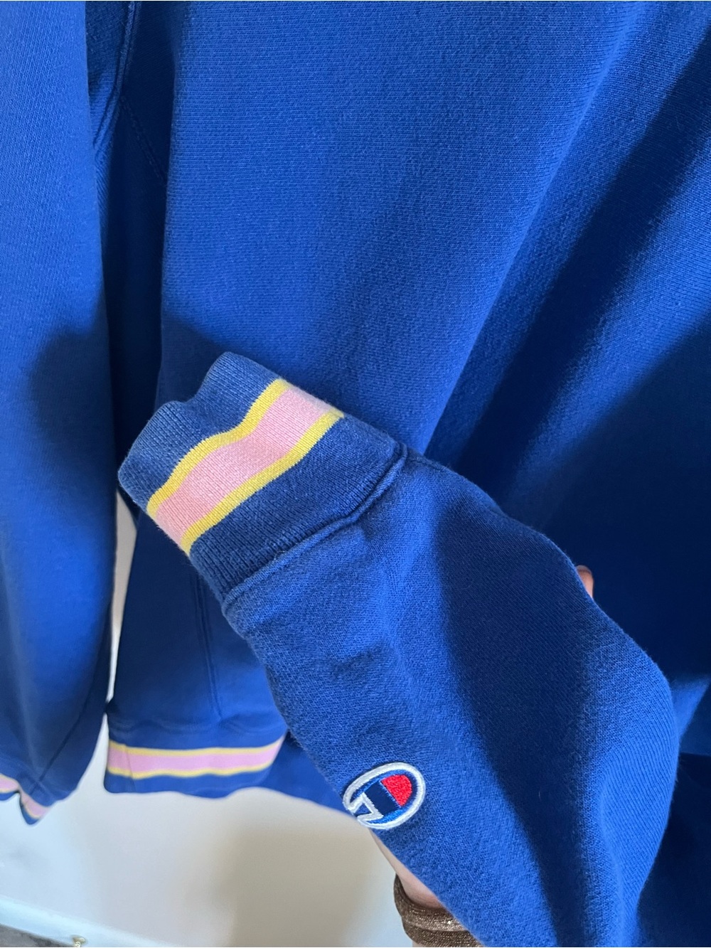 Champion Blue V-Neck Sweatshirt with Yellow and Pink Accents - Picture 2 of 2